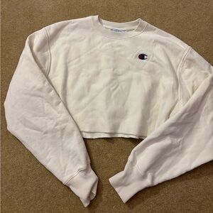 Cream Champion Cropped Sweatshirt